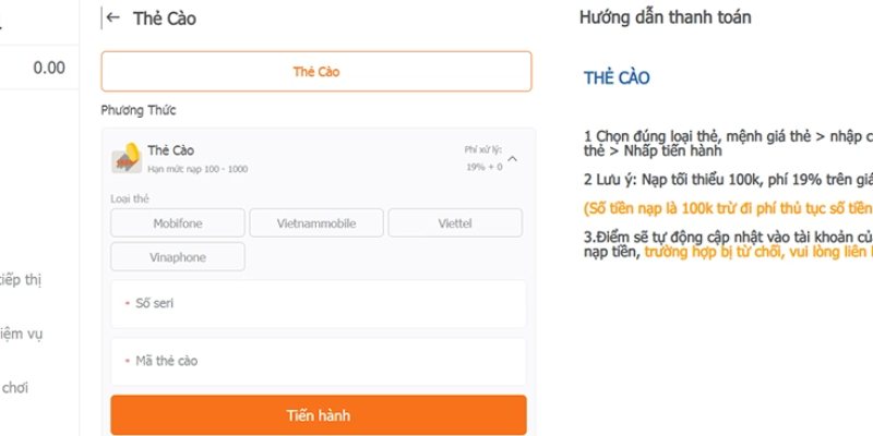 Hướng dẫn nạp tiền AE888 nhanh chóng không mất phí 6 Nạp tiền bằng thẻ cào
